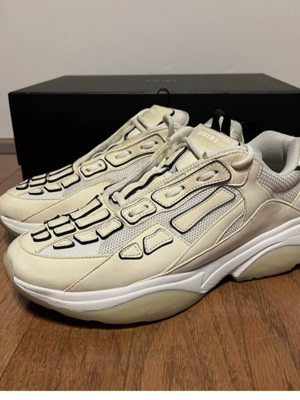 MENS AMIRI BONE RUNNER LOW-TOP SNEAKERS WHITE/BLACK EDGE SIZE US 11/EU 44